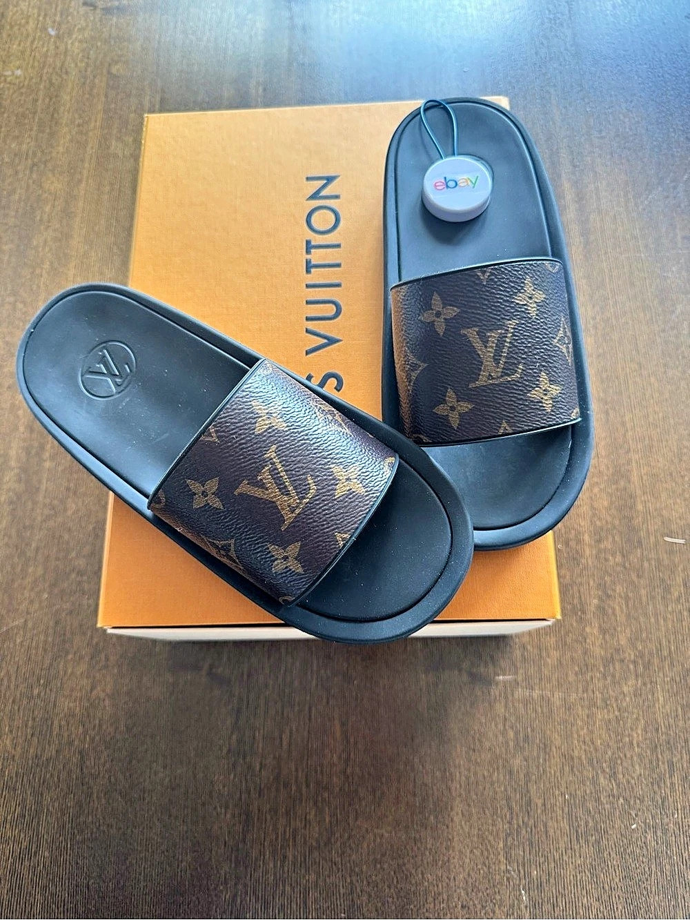 Louis Vuitton Waterfront Mule Monogram Sandals Black & Brown